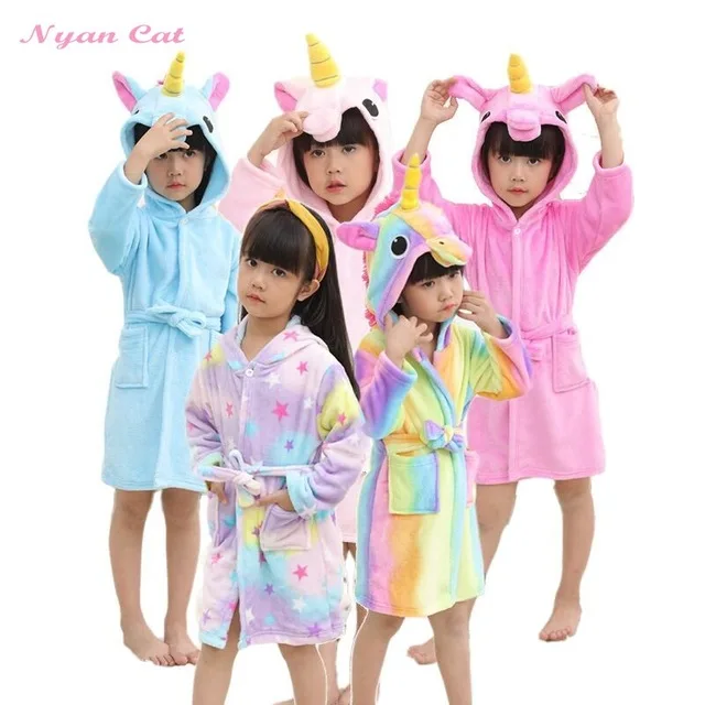 Мягкий дышащий банный халат для мальчиков и девочек; пижамы для детей с радужным единорогом; пляжное полотенце с капюшоном; Банное платье; халат; одежда для сна; одежда для детей