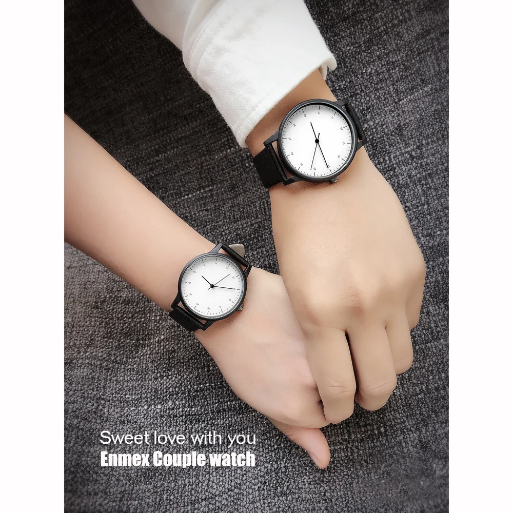Подарок Enmex крутой стиль наручные часы короткие vogue простой стильный с черным и белым лицом стальной Ремешок Модные кварцевые часы