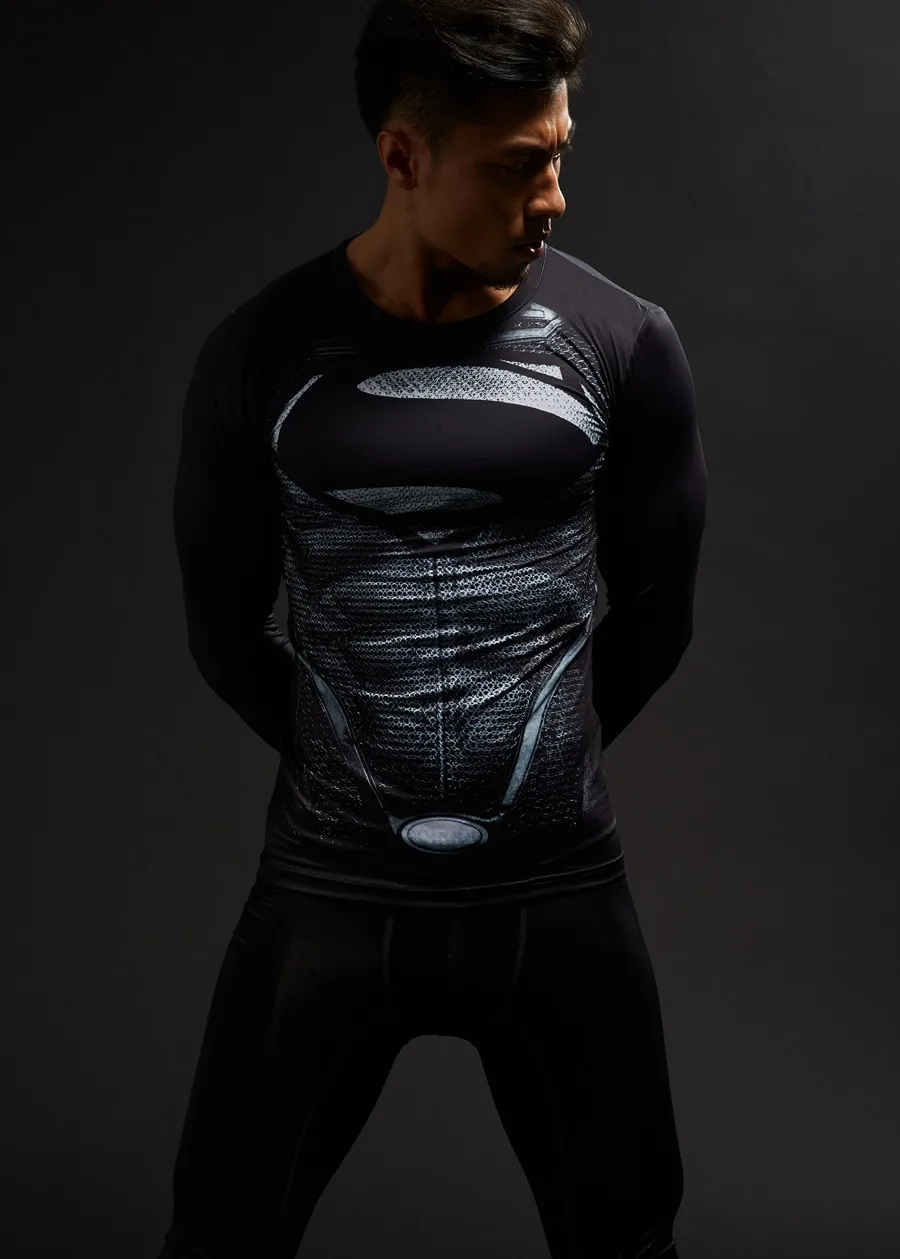 Супермен облегающий рубашки для мужчин футболки с 3D-принтом с длинными рукавами комиксы косплей костюм Фитнес Мужская одежда для торса Черная пятница
