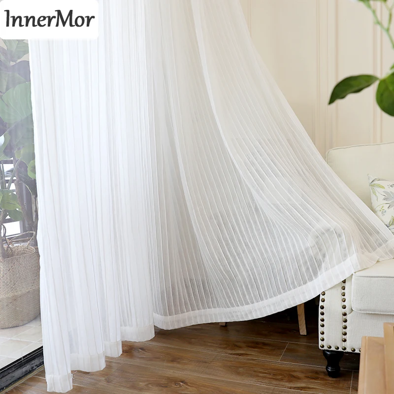 

Innermor Pleat strips Curtains For Living room white tulle for kitchen Voile Faux Linen Sheer for bedroom Window Customized