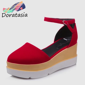 

DORATASIA Brand Design big size 32-43 flat platform ankle strap shoes woman casual party retro summer sandals black red