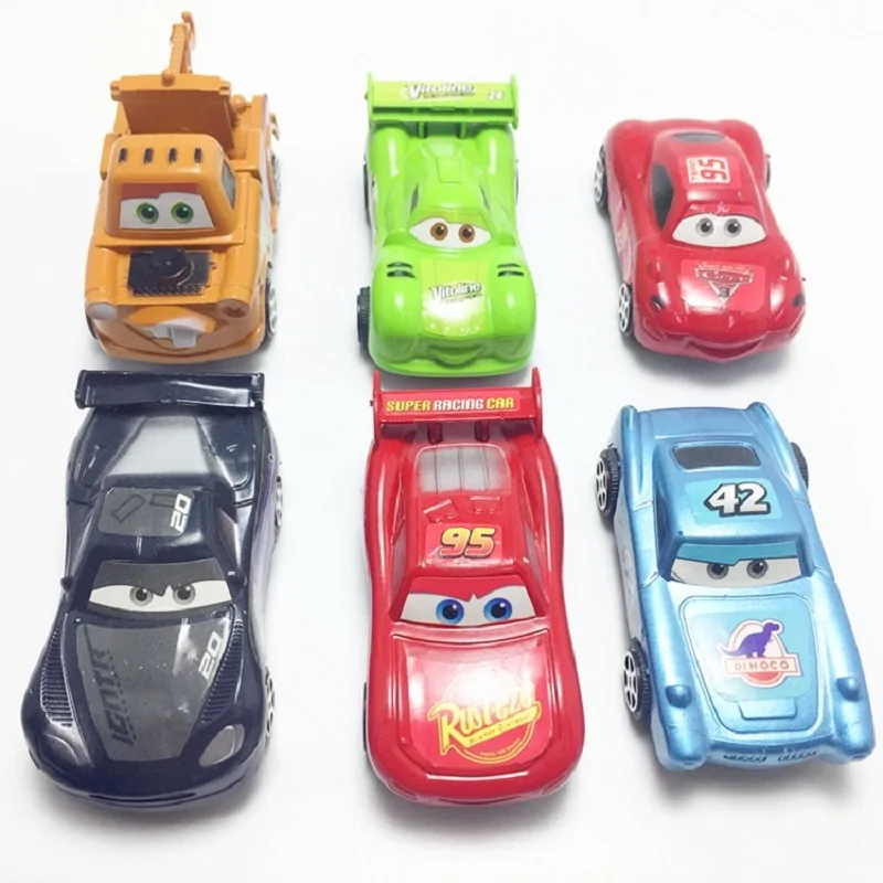 

6Pcs/Set Disney Pixar Cars 3 Mater Jackson Storm Ramirez 1:55 Diecast Pull Back Plastic Car Toy Model Boys Gifts