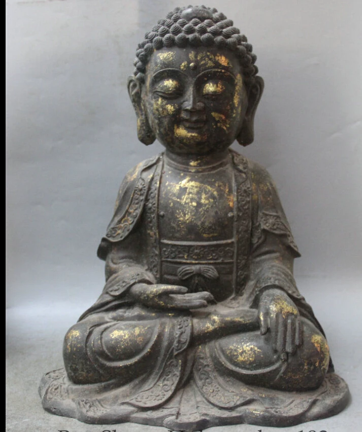 

16" Tibet Buddhism Bronze Siddhartha Sakyamuni Shakyamuni Amitabha Buddha Statue