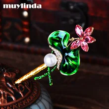Muylinda, эмаль, лотос, заколки для волос с кристаллами, ювелирное изделие, китайский стиль, металлическая палочка для волос, булавка для женщин, для банкета, аксессуары для волос