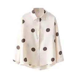 Студенческая шифоновая рубашка для женщин в горошек блузка с длинными рукавами Женский Топ Мода