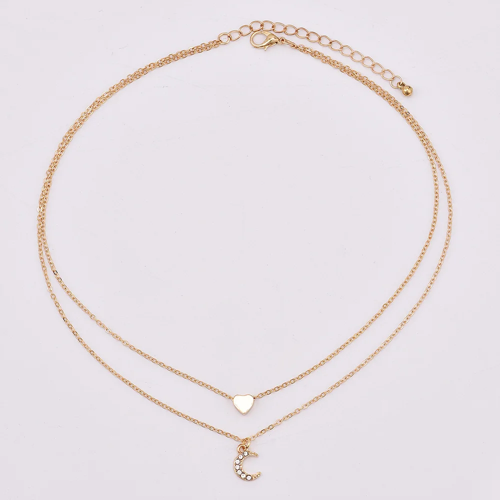 Женское многослойное ожерелье с подвеской в виде сердца и Луны|fashion necklace|necklace