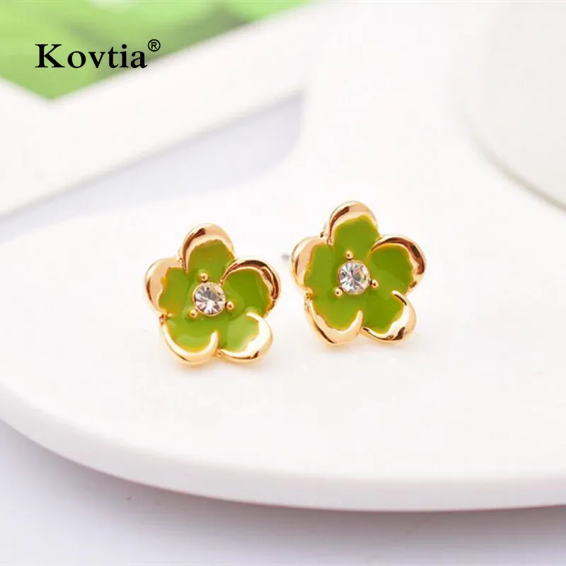 2017 Cute Flower Clip on Earrings for Women Without Piercing Green And