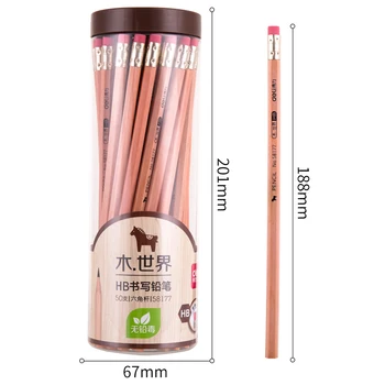 

50 Pcs/barrel Student Pencil with Eraser Rubber Head Exam Art Painting Sketch Pencil Log 2B/HB Hexagon Rod Pencil Wholesale