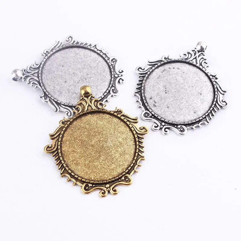 

Silver Plate Necklace Pendant Setting Cabochon Cameo BaseTray Bezel Blank 49.5*57mm Fit 35*35mm Cabochons Jewelry Making 1pcs