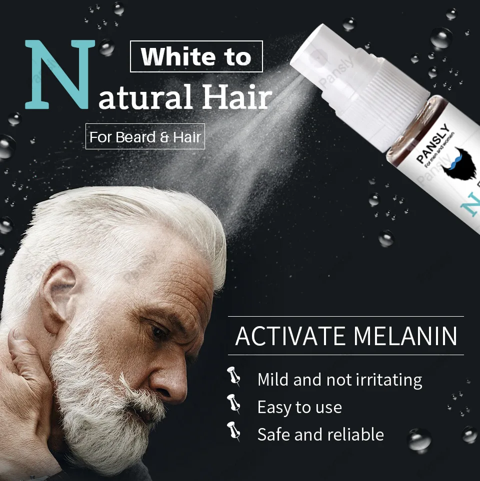 PANSLY травяной спрей для лечения белых волос, жидкий 20 мл для лечения седых волос, Тонизирующее масло, меняющееся на натуральный черный, питание в течение 30 дней