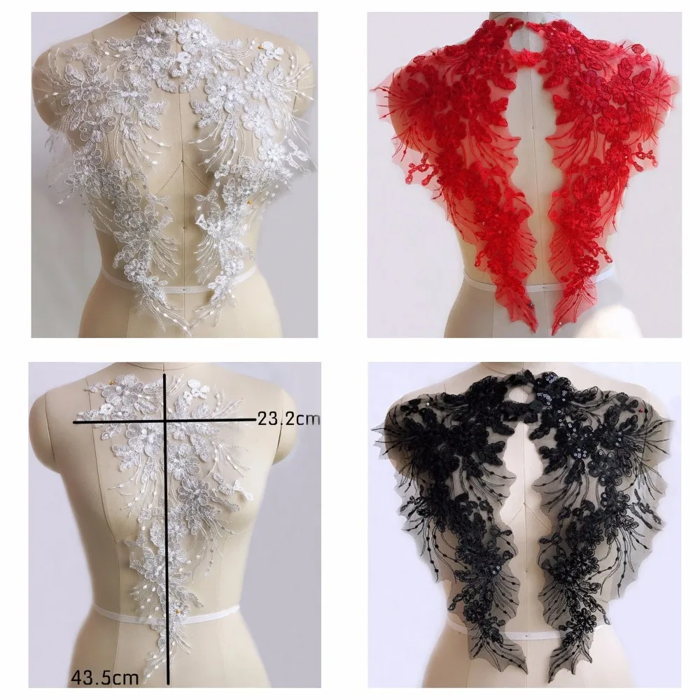 3pairs/lot=6pcs New 3Colors(Red Cream Black)Sequined Flower Embroidery Patches Neckline Lace Collars Appliques Motifs M29 | Дом и сад