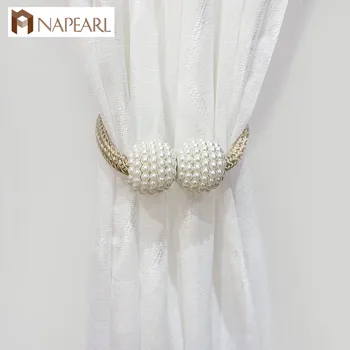 

NAPEARL 1 Piece Tiebacks All Match Curtains Ropes Home Decor Magnet Link Thread Pearl Design Solid Color Style Drops White
