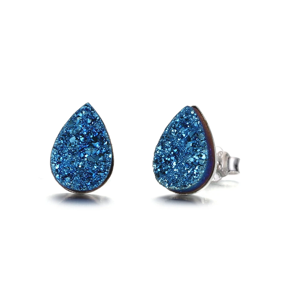 

Water Drop Druzy Earrings Tear Drop 925 Sterling Silver Stud Earrings Blue Rainbow White Natural Opal Stone Earrings For Women