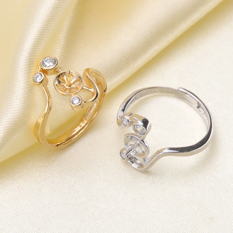 

Ring Mount Pearl Accessories Adjustable Size 925 Sterling Silver Ring Jewelry DIY No Pearl Free Shipping
