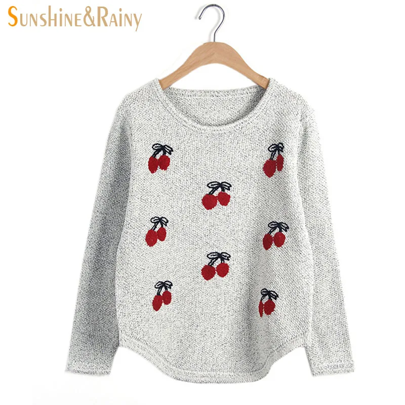 autumn Women Cherry embroidery sweater Knitted Pullover warm Sweater ...