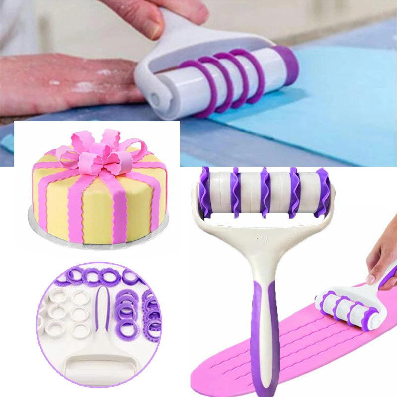 

Cake Rolling Pin Lace Embosser Roller Set Cake Decorating Tools Plastic Baking Tools For Cake Fondant Strip Ribbon Wheel Cutter