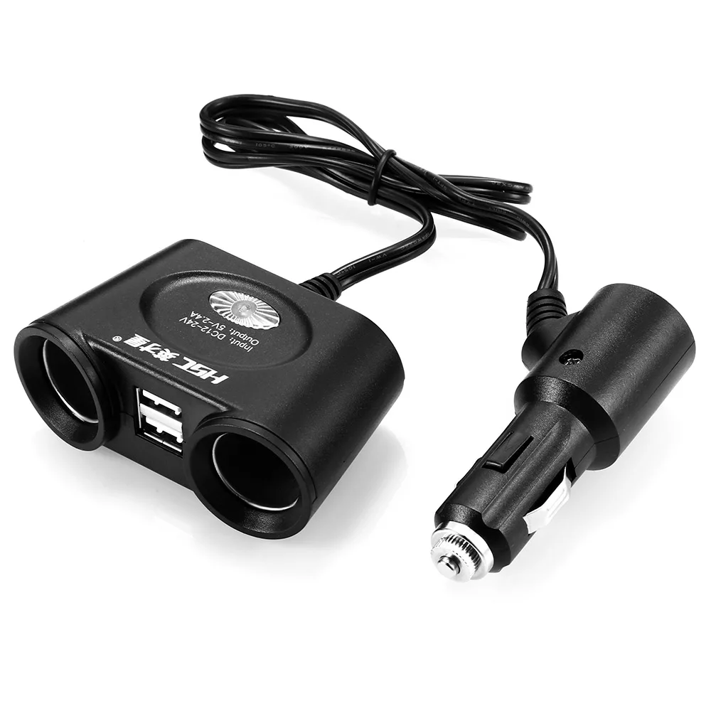 HSC 102A Car Charger 5V 2.4A Dual USB + 120W 2 Cigarette Lighter