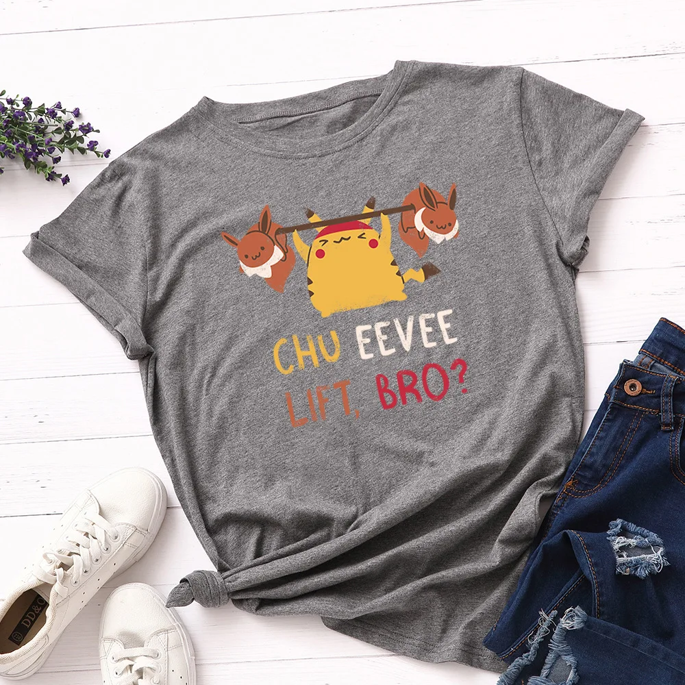 

SINGRAIN Women's large size Pikachu T-shirt summer O neck Funny cotton tops Harajuku cartoon Tees short sleeve print Tee Shirt