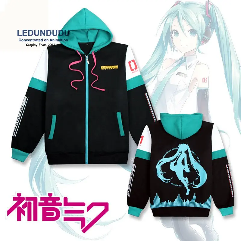 

VOCALOID Hatsune Miku Hoodies Cosplay Costumes Coat Long Sleeve Cardigan Hooded Fleeces Thickening Jackets Casual Sweatshirts