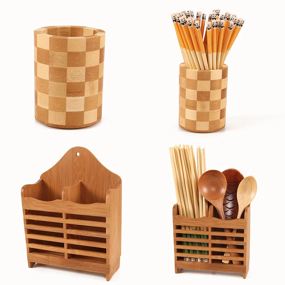 

Bamboo Chopsticks Cage Multi-function Kitchen Cutlery Storage Rack Drain Rack