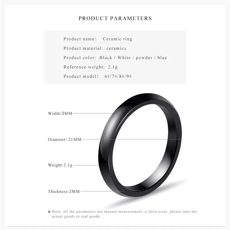 3 мм светильник 4 цвета простые керамические кольца для женщин гладкие керамические кольца Белые& Черные& Синие& Розовые модные обручальные кольца