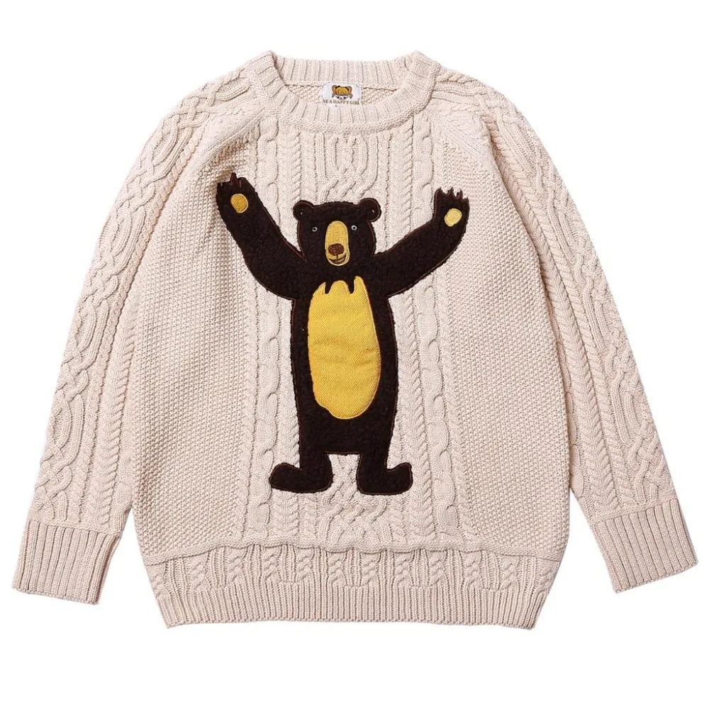 

High Quality Bear Patch Women Thick Warm Sweaters Crew Collar Tricots Tops Winter Knitwear New Design Female Jumper Knitted Coat