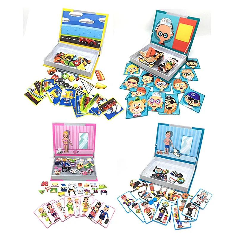 

Wooden Magnetic Puzzle Toys Creative DIY Magnetic Book for Kids 3D Jigsaw Intelligent Puzzle Games Educational Toy Children Gift
