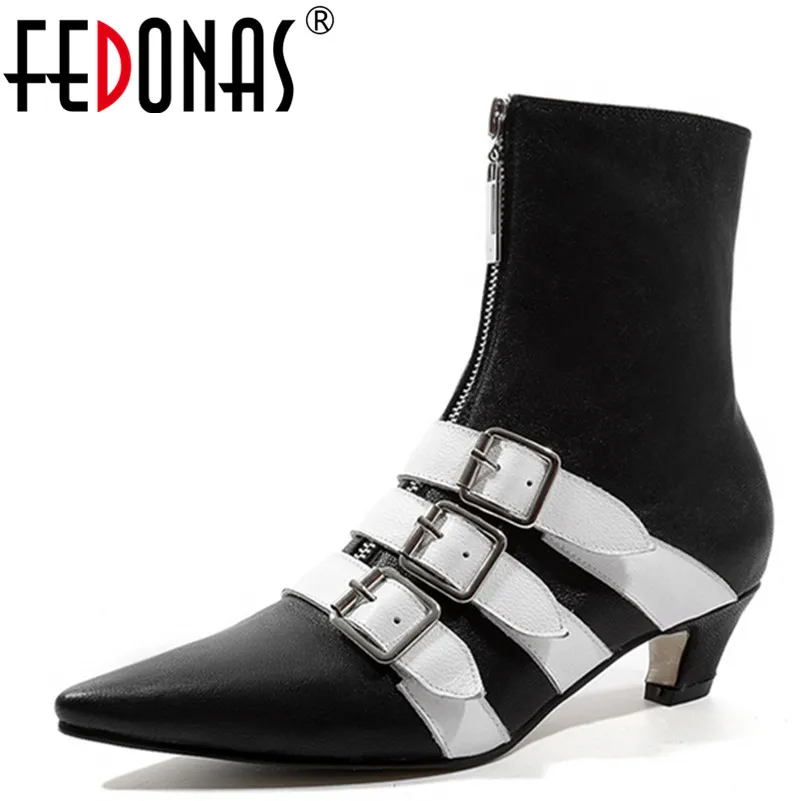 

FEDONAS 1Fashion Women Ankle Boots Autumn Winter Warm Genuine Leather High Heels Shoes Woman Pointed Toe Buckle Decoration Shoes