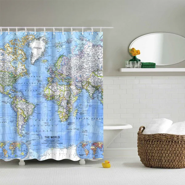 World Map shower curtain High Quality Washable environmentally friendly
