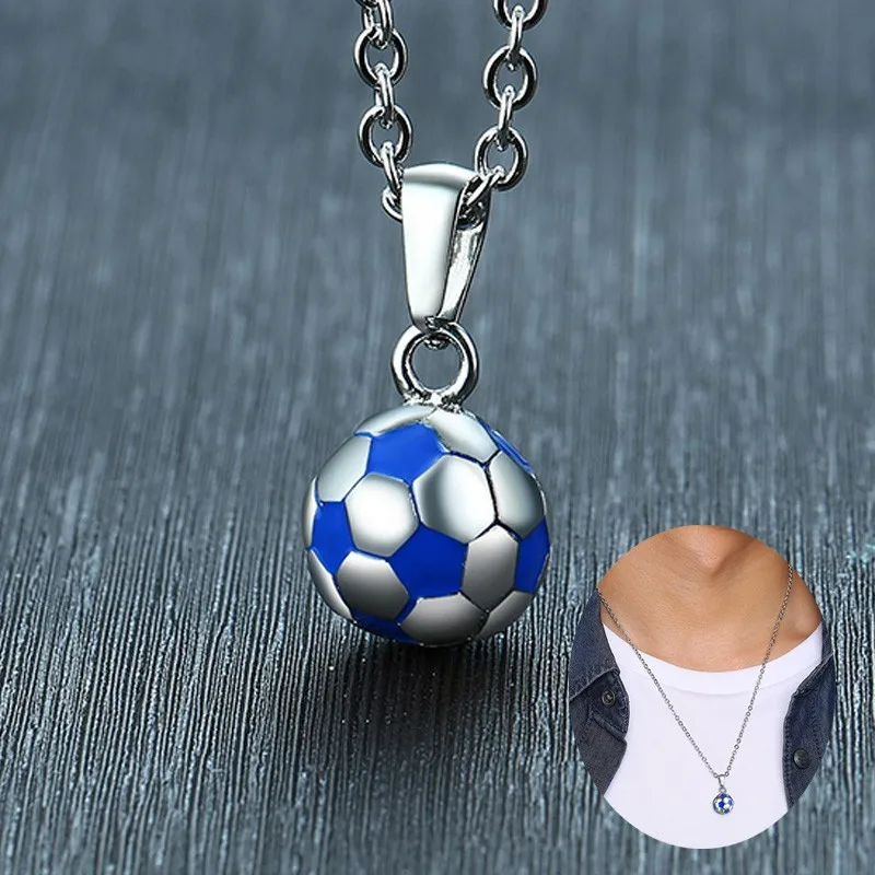 

Men's Soccer Ball Necklaces Stainless Steel Enamel Football Sport PlayerPendant Male Charm Husbands Gifts