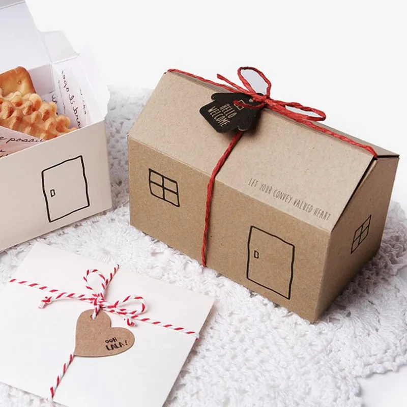 

New hot sale 30pcs Small House Shape Baby Shower Candy Boxes Baking Packaging brown /White Wedding Party Favor Candy Gift Box