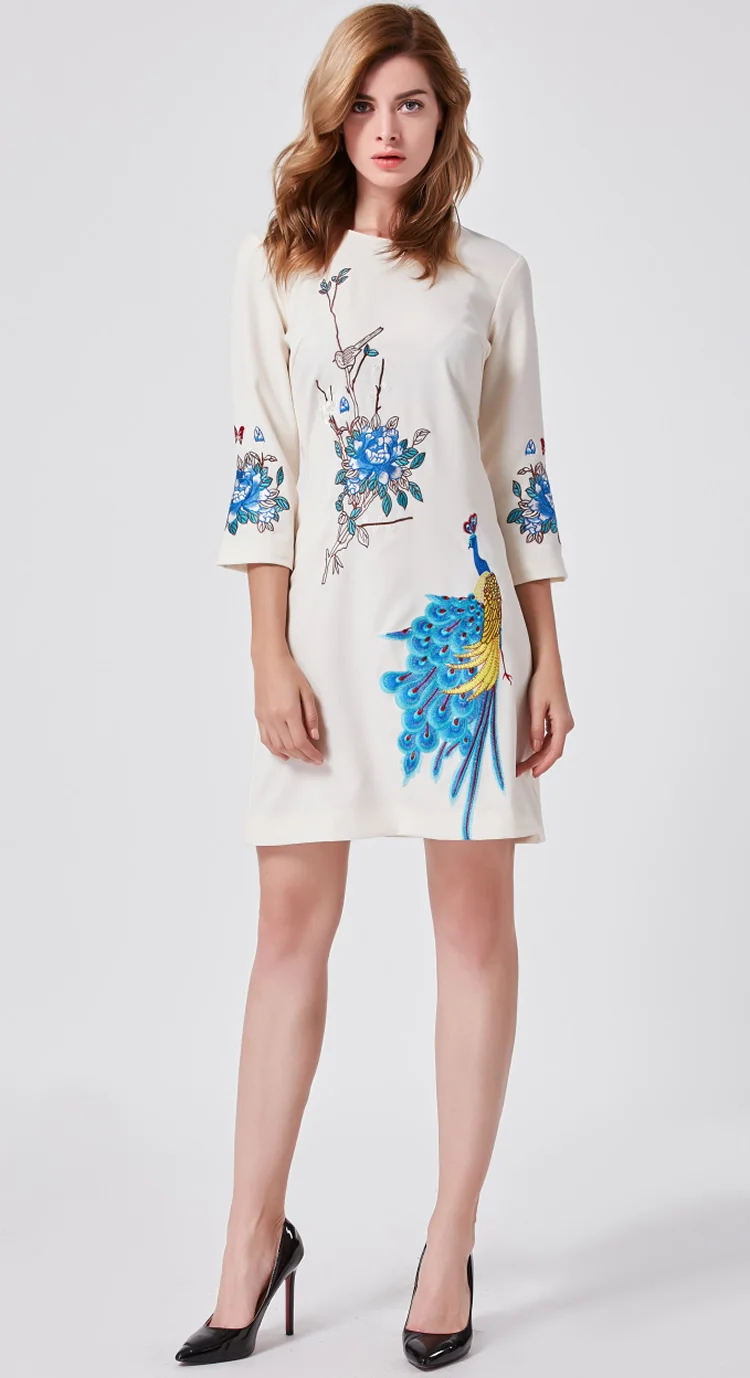 Novelty Phoenix Embroidery Women Sheath Dress Mini Dresses 114A6122B1