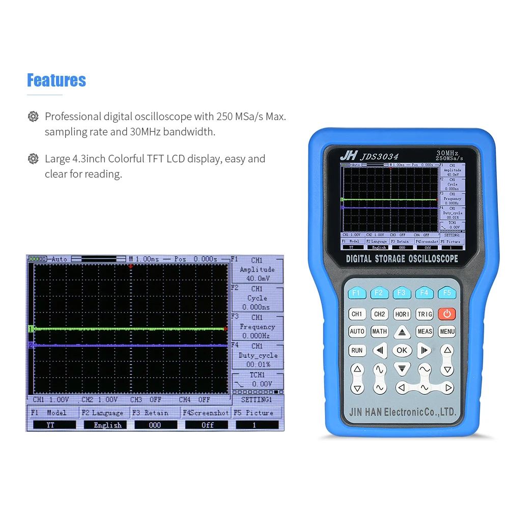 30 МГц 250MSa/Профессиональный цифровой осциллограф, 4 канала, usb осциллограф, измерительный прибор, цветной TFT lcd логический анализатор