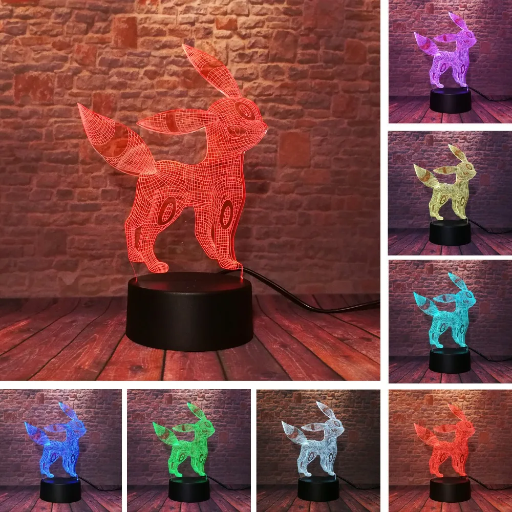 Umbreon Pokemon Go 3D фигурка ночник USB 7 цветов меняющий цвет настольная лампа декор для