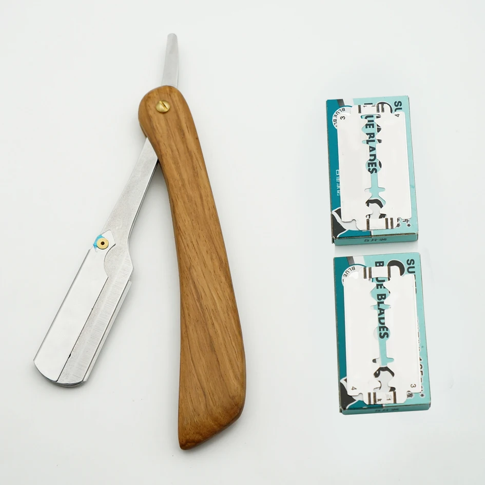 Классические деревянные ручки мужские лезвия для бритвы Профессиональный парикмахерский бритвенный нож Сменное лезвие портативная Бритва для бровей Бритва - Цвет: razor and blade