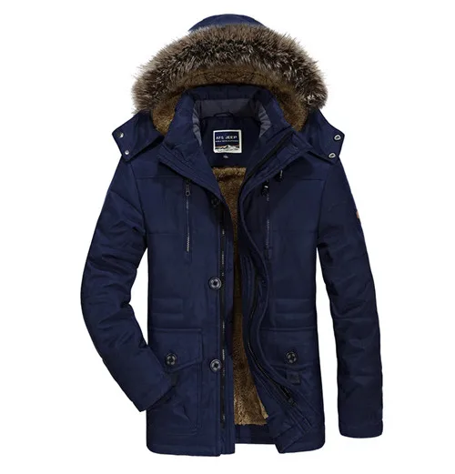 Зимняя мужская куртка, теплая, толстая, с хлопковой подкладкой, черная, военная парка, пальто, верхняя одежда, мужская ветровка, мех, с капюшоном, пальто, одежда - Цвет: blue