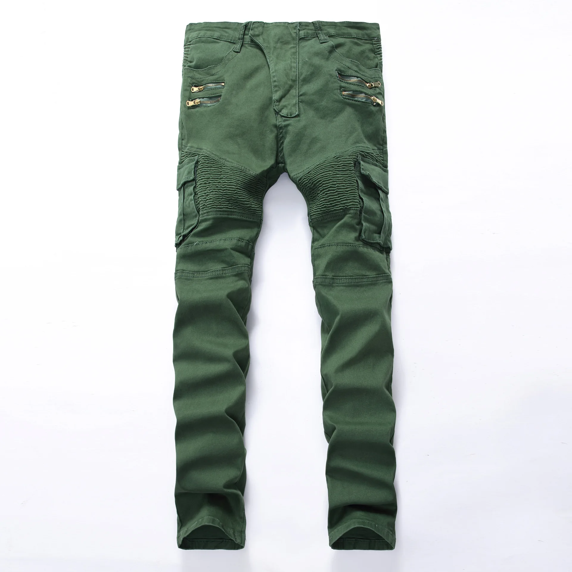 2017 Men's Military Style Cargo Jeans Men Casual Motorcycle Denim Biker