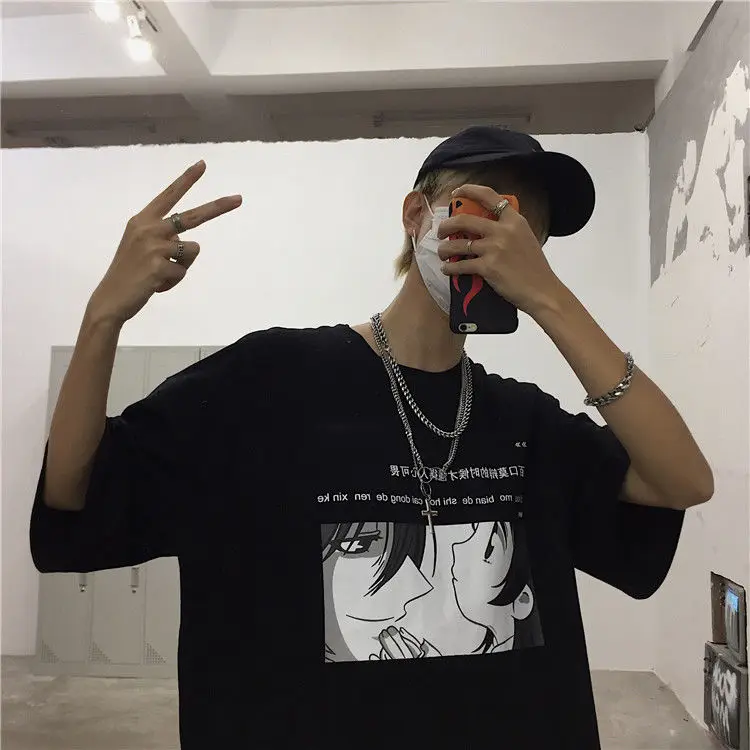 Cena Letnia odzież moda para Streetwear koszulka koreański Ulzzang Harajuku Vintage koszulki z krótkim rękawem z nadrukiem damska luźna koszulka