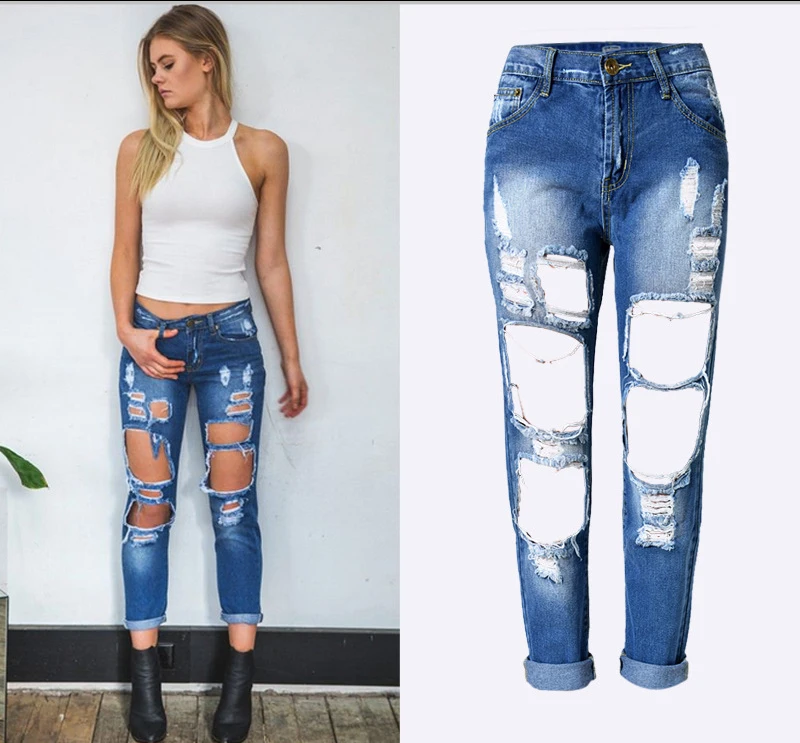 2017, quick sell through, ebay, hot, burst, Russian women, holes, cowboy, loose, straight nine pants, selling, supply (55)