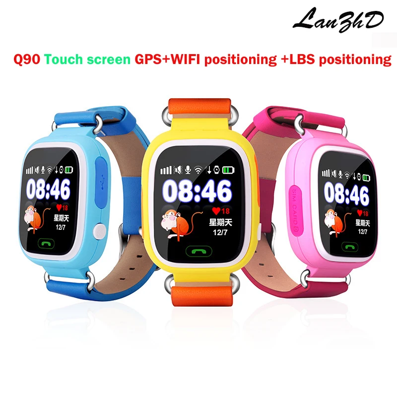 Colorful touch screen kids gps Tracker GPS Kid Positioning WIFI smart watch Q90 SOS Smartwatch for IOS Android Lost Monitor