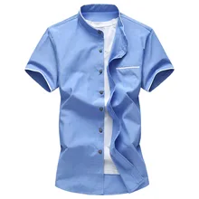 Летние большие размеры Повседневная рубашка Мужчины Простой Тонкий с короткими рукавами рубашки для мальчиков высокого качества Стенд пляж путешествия белая рубашка одежда для мальчиков