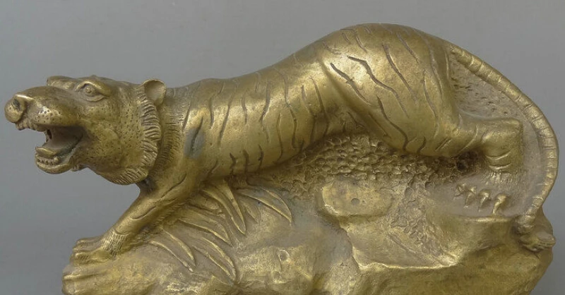 

R0720 Details about 8" Folk Chinese Brass Exorcise Evil Fierce Tiger Roar Copper Statue Animal Set B0403