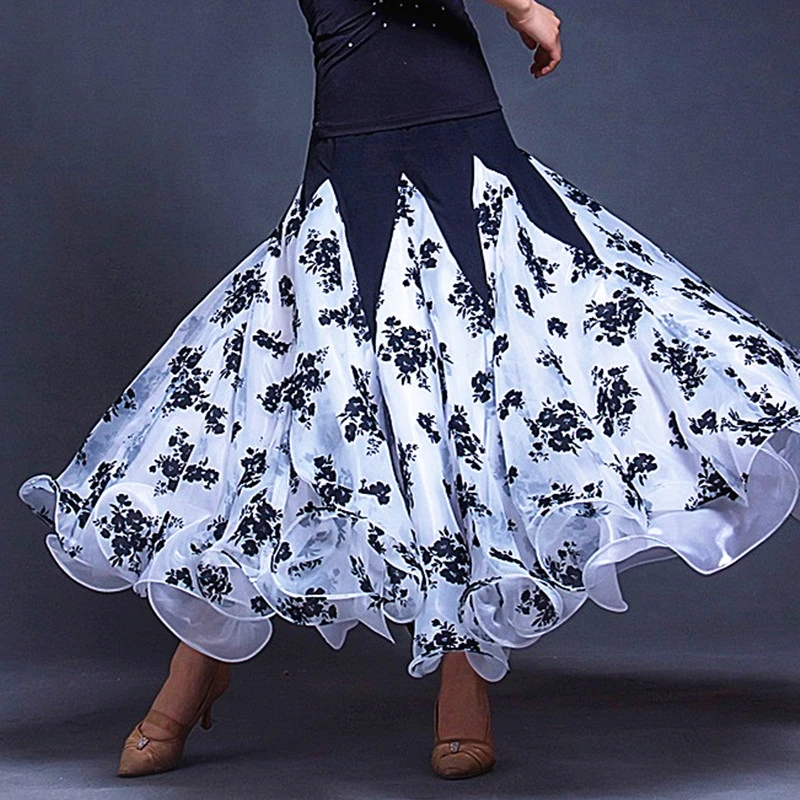 Faldas de baile de salón para mujer, falda de Vals, de baile español, falda salón, práctica de salón, estampado blanco|Salón de baile| - AliExpress