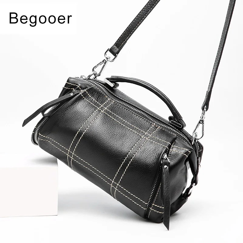 

BEGOOER 2018 New Soft Genuine Leather Women's Handbag Ladies Shoulder Messenger Bag Totes Black Bags Female Boston Bags Fashion