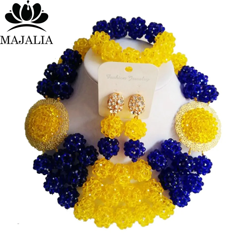 

2017 Fashion Nigeria Wedding african beads jewelry set yellow Crystal necklace Bridal Jewelry sets Free shipping VV-146