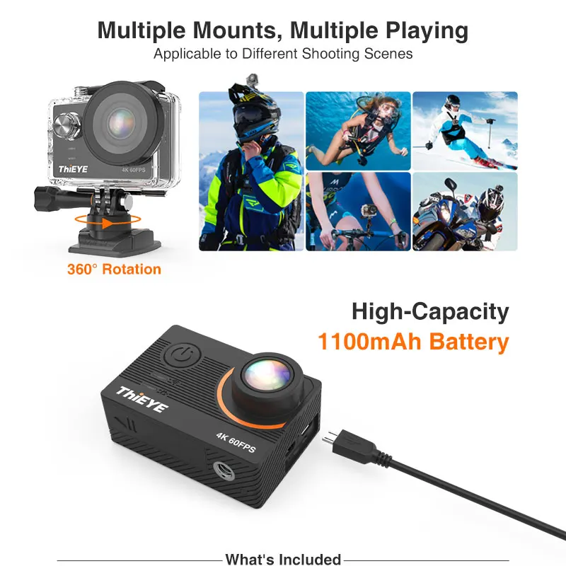 Hieye T5 Pro WiFi Экшн камера Ultra HD 4K 60fps сенсорный экран интуитивно понятный и быстрый
