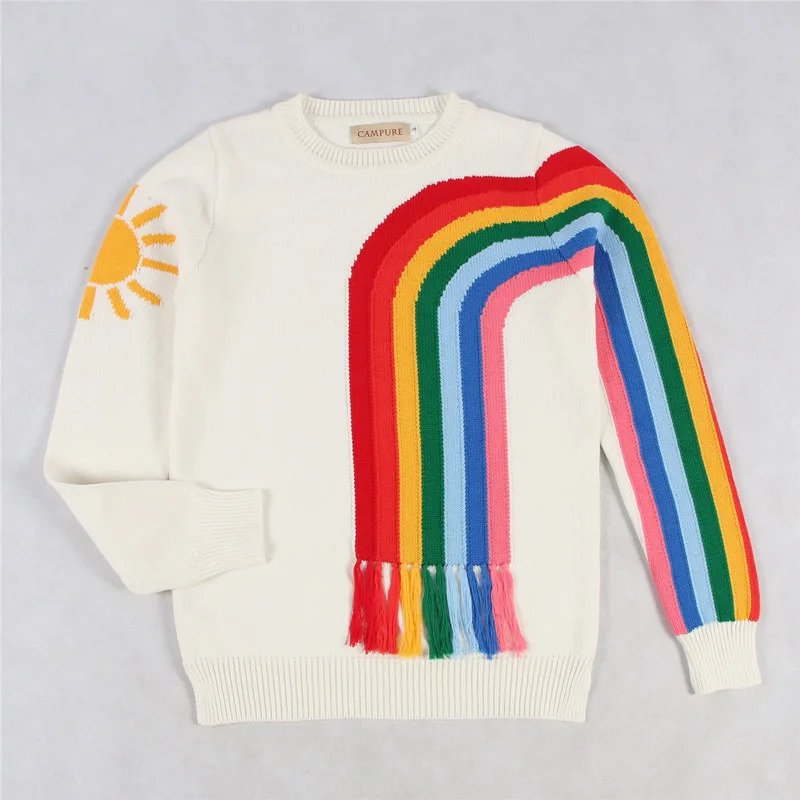2018 rainbow sweaters new boys girls o neck long sleeve beige cardigan