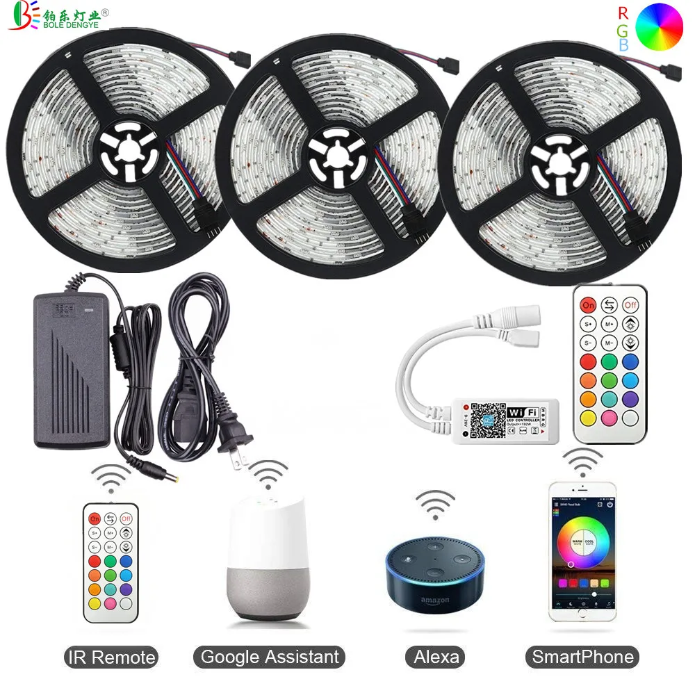 5050 WiFi Светодиодная лента 12 В 150led Водонепроницаемая RGB 5 м 10 15 SMD гибкая