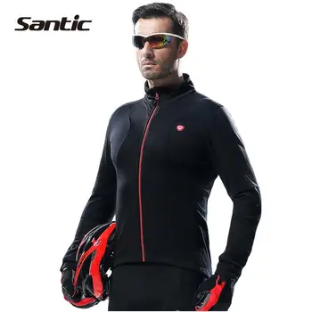 

Santic Winter Cycling Jerseys Men Thermal Fleece Long Sleeve Bike Jacket Outdoor Windproof Full Zipper S-3XL