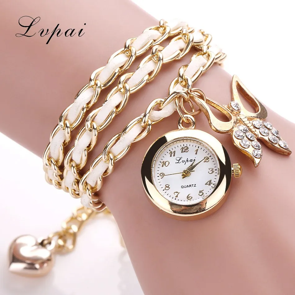 

Lvpai Brand Cheap Butterfly Fashion Ladies Female Faux Women Watch Rose Bracelet WristWatches Analog Quartz Round Dial Watches